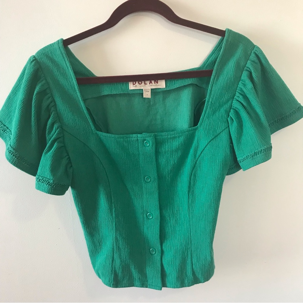 Anthropologie Dolan Tag Green Spring Top w/Flutter Sleeves Small